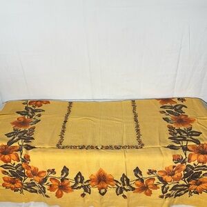 Vintage Floral Yellow & Orange Tablecloth